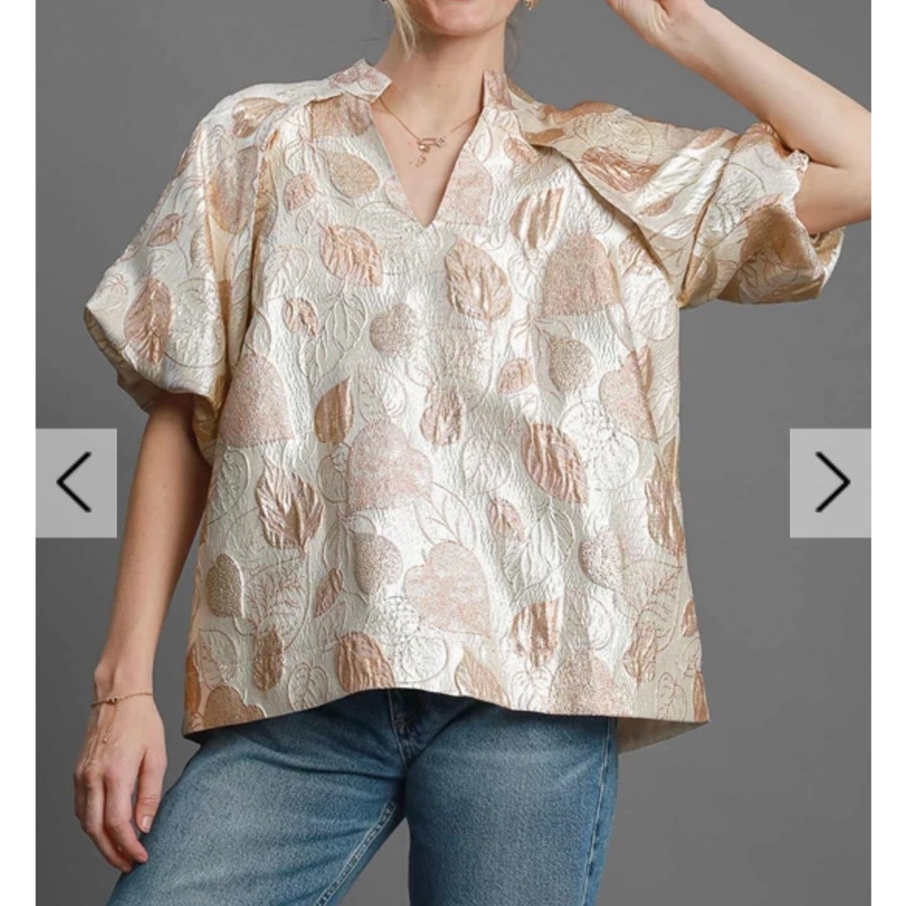 Umgee Metallic Holiday Blouse blush